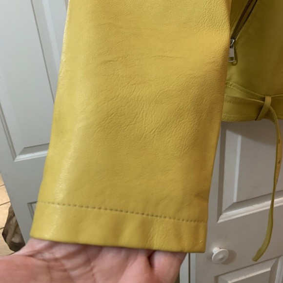 Icono Women’s Faux Leather Biker Moto Jacket Yellow • XL - Picture 5 of 8